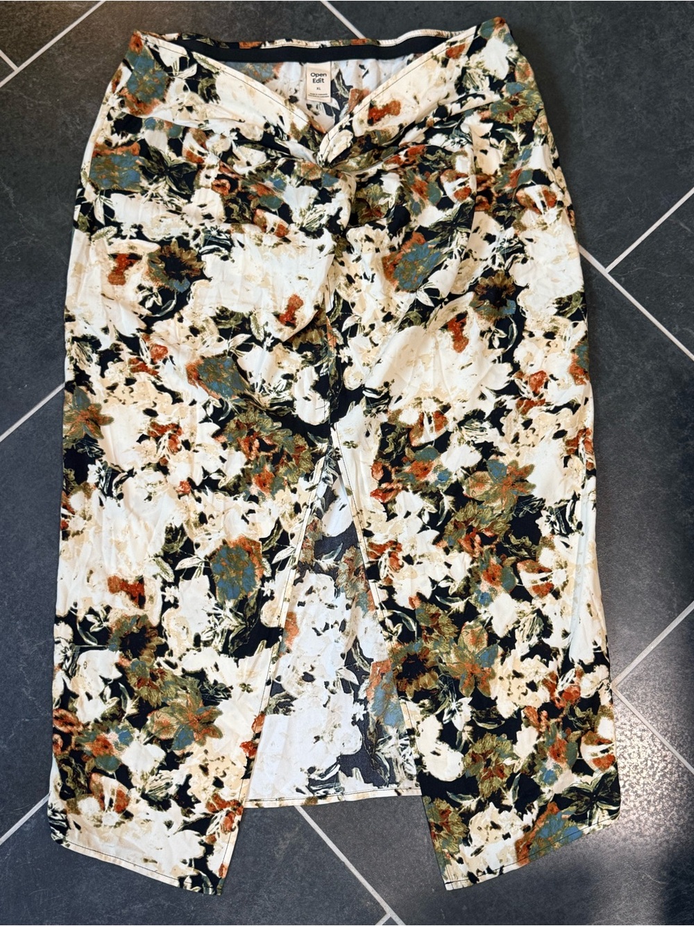 Open Edit Twist Front Floral Midi Skirt Ivory Multi XL NWOT - Picture 2 of 5